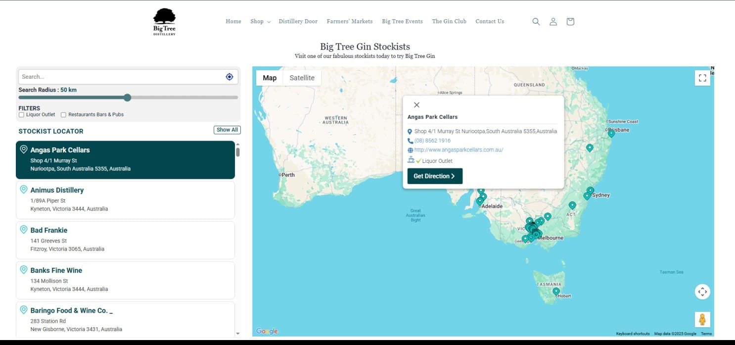 Big Tree Distillery Store Locator Demo