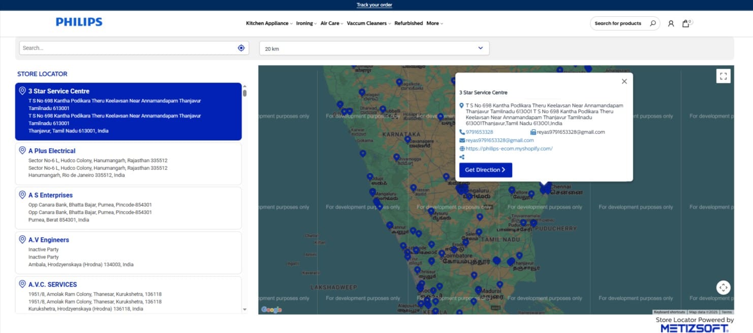 Philips Domestic Appliances India Store Locator Demo