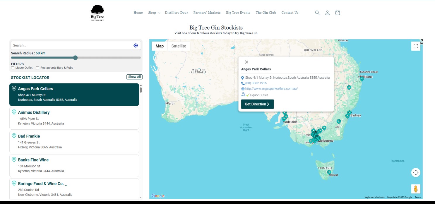 Big Tree Distillery Store Locator Demo