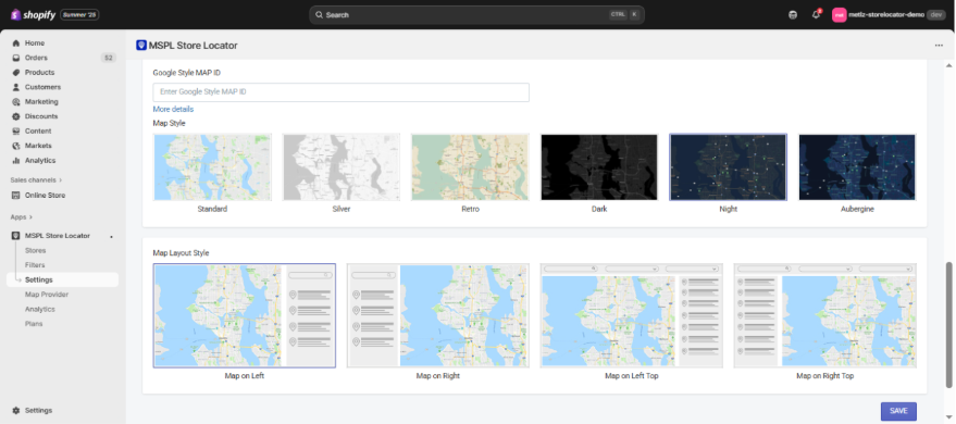 Night Map Style - MSPL Store Locator
